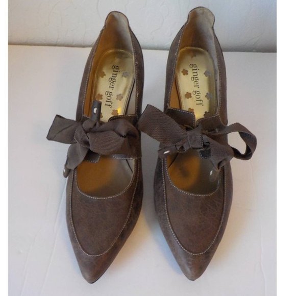 Vintage Ginger Goff Audrey Women's Heel Booties Pointed Toe Brown Suede Size 9 - Picture 1 of 5